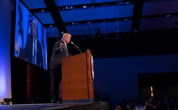 Donald Trump speaking at the 2015 Lincoln Dinner in Des Moines, Iowa on May 16, 2015.